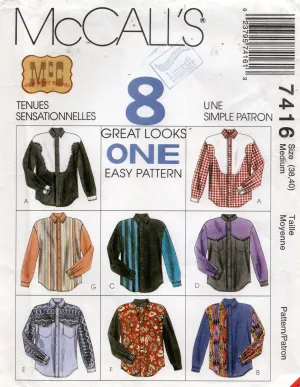 McCall's 7416 Mens Western Shirts 1990s Vintage Sewing Pattern Chest 38 40 inches UNCUT Factory Folded