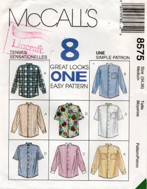 McCall's 8578 Mens Womens Unisex Button Down Shirts 1990s Vintage Sewing Pattern Size MEDIUM Bust/Chest 34 - 36 inches UNCUT Factory Folded
