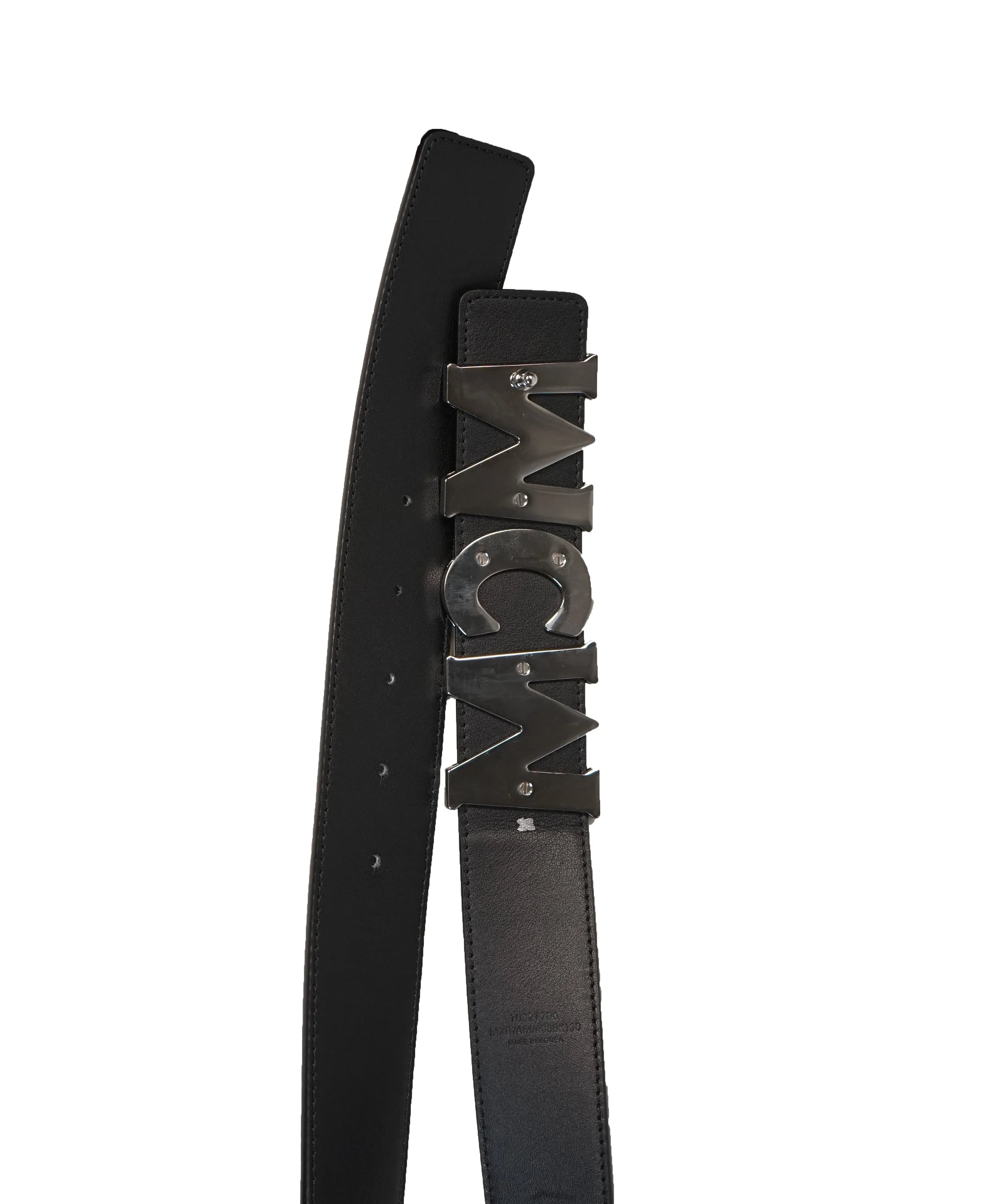 MCM - Black & Gray Logo Letter Leather Belt -  42W