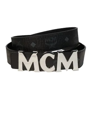 MCM - Black & Gray Logo Letter Leather Belt -  42W