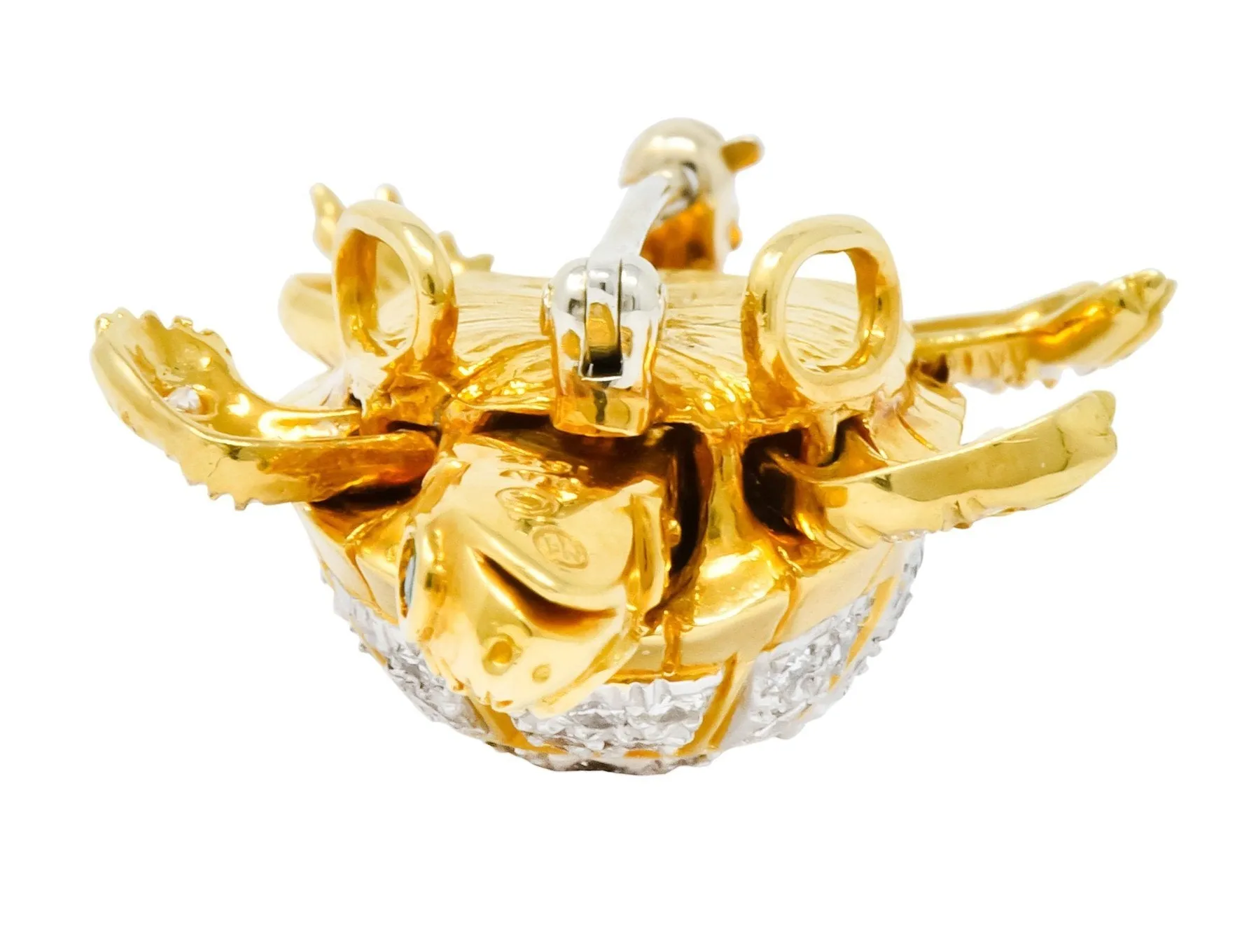 McTeigue Vintage 2.20 CTW Diamond Emerald Platinum-Topped 18 Karat Gold Turtle Pendant Brooch
