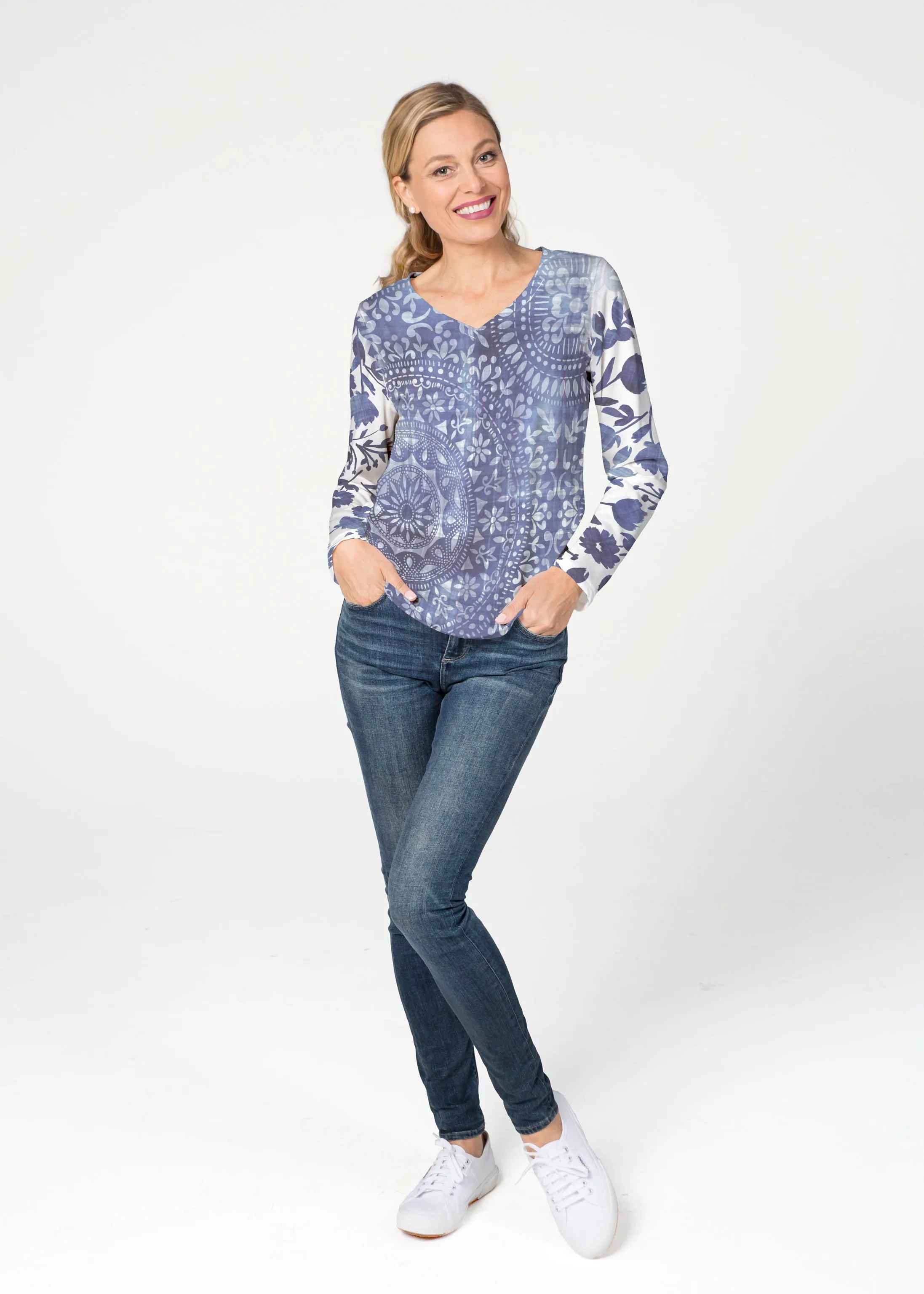 Medallion Flower (13453) ~ French Terry V-neck Top