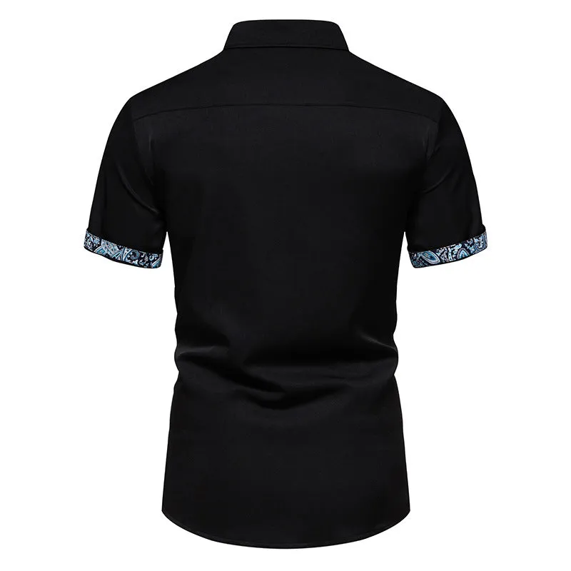 Men Colorful Patterns Turnover Collar Short Sleeves Shirt