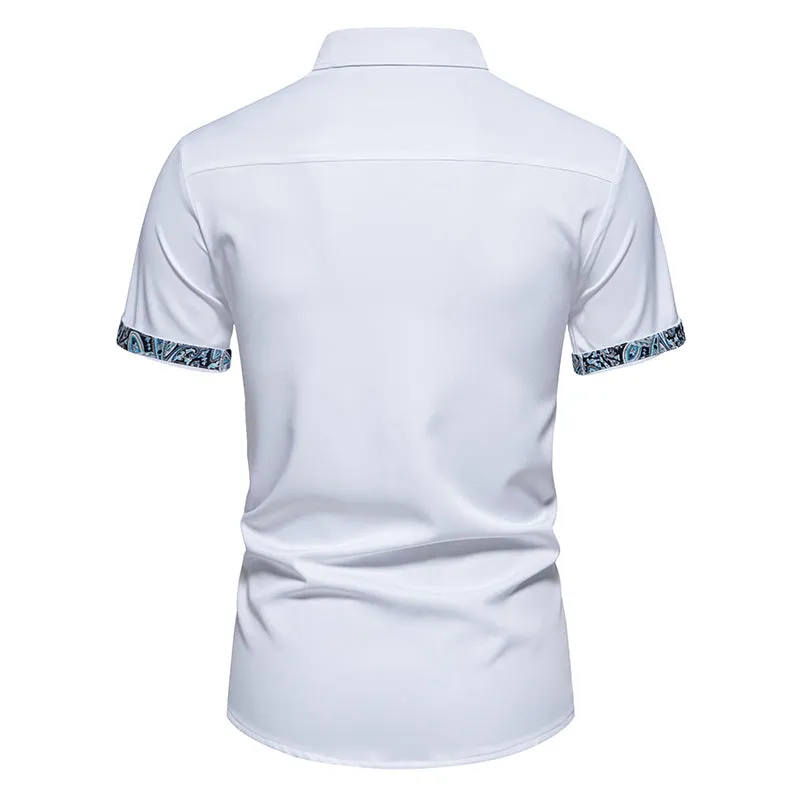 Men Colorful Patterns Turnover Collar Short Sleeves Shirt