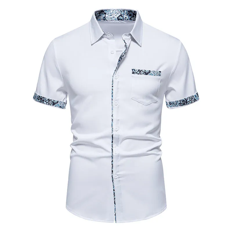 Men Colorful Patterns Turnover Collar Short Sleeves Shirt