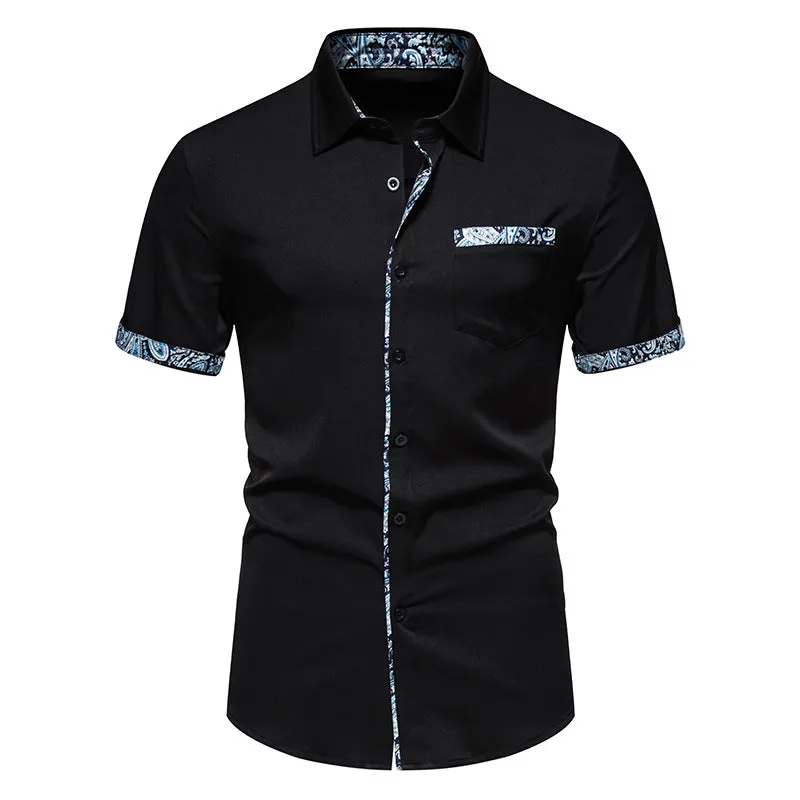 Men Colorful Patterns Turnover Collar Short Sleeves Shirt