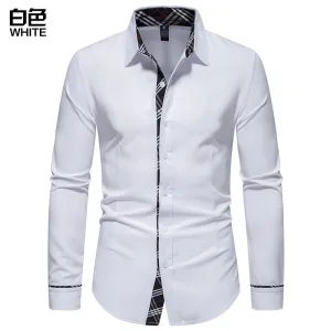 Men Turnover Collar Stripes Long Sleeves Shirt