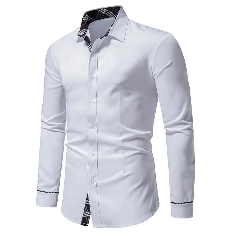 Men Turnover Collar Stripes Long Sleeves Shirt