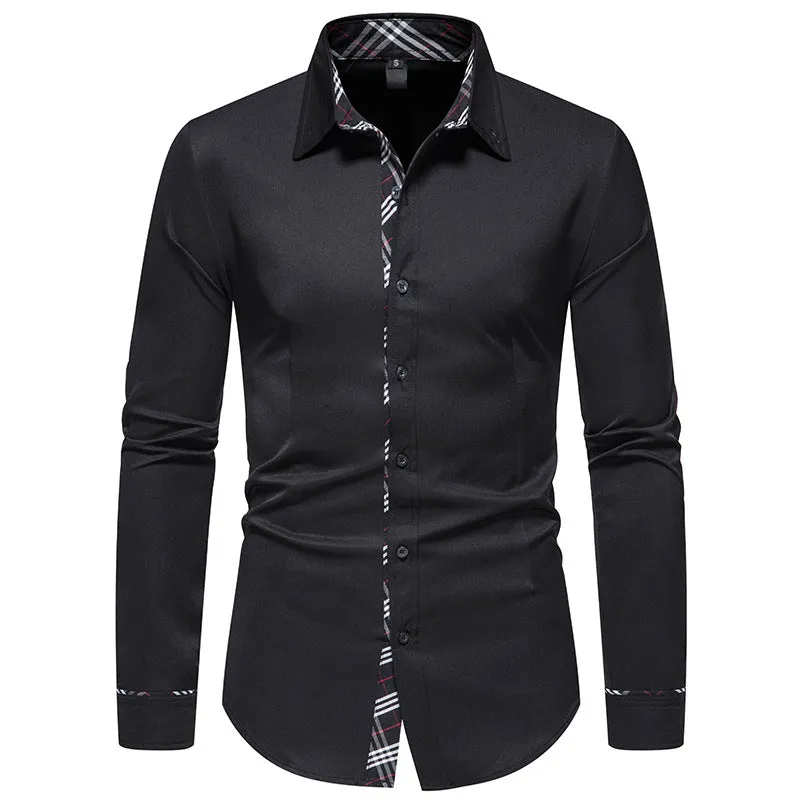 Men Turnover Collar Stripes Long Sleeves Shirt