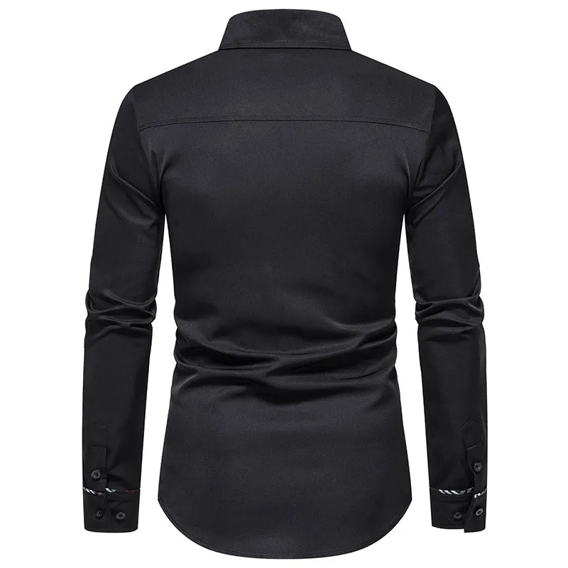 Men Turnover Collar Stripes Long Sleeves Shirt