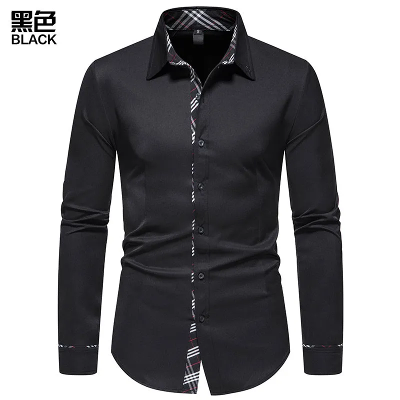 Men Turnover Collar Stripes Long Sleeves Shirt