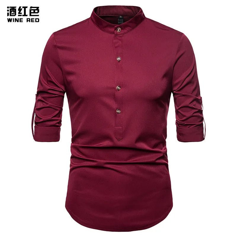 Men Turtleneck Buttons Long Sleeves T-Shirt