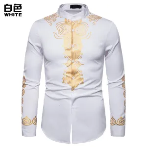 Men Turtleneck Oriental Prints Long Sleeves Shirt