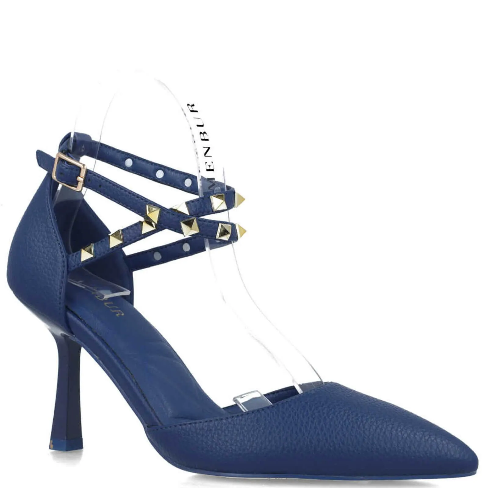Menbur Navy Studded Crossover Strap Shoes