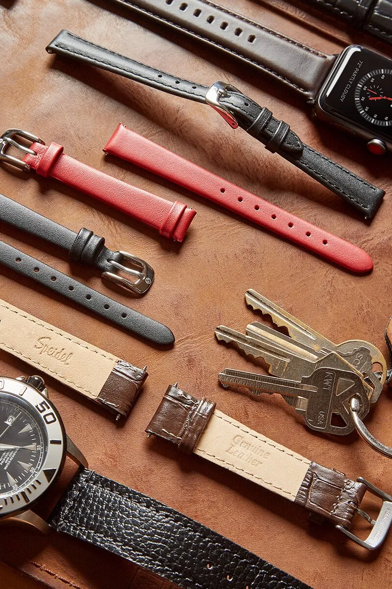 Men's Alligator Grain Leather Band in Black, Brown, Red and White