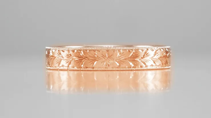 Mens Antique Style Art Deco Engraved Wheat Wedding Ring in 14 Karat Rose Gold - 4mm