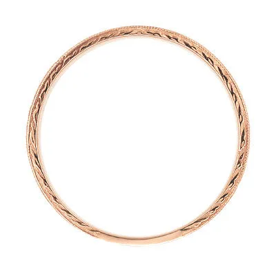 Mens Antique Style Art Deco Engraved Wheat Wedding Ring in 14 Karat Rose Gold - 4mm