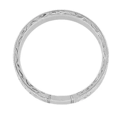 Men's Art Deco Scrolls Vintage Engraved Wedding Band in 10, 14 or 18 Karat White Gold - 4mm Wide