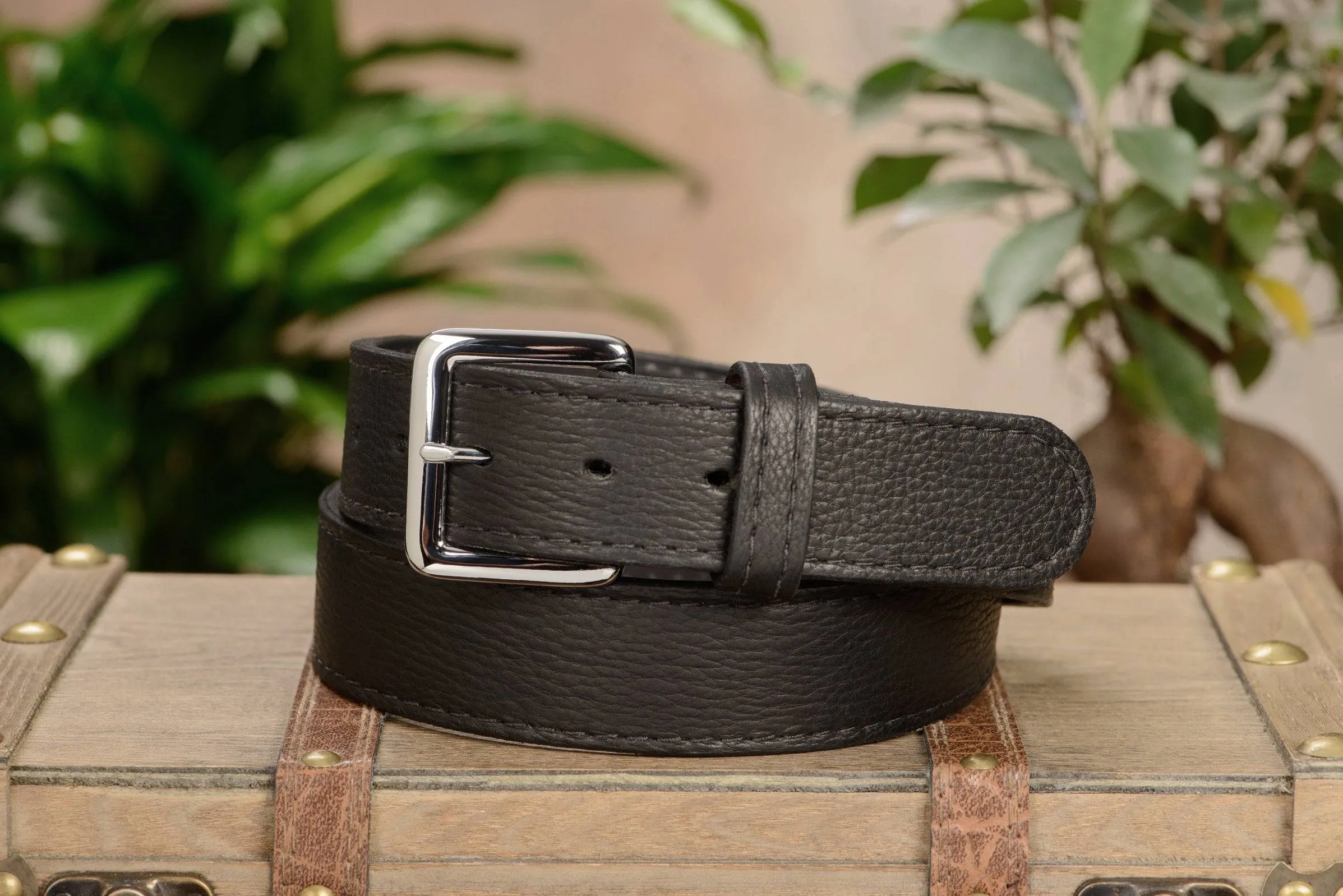 Men's Black American Bison Leather Belt