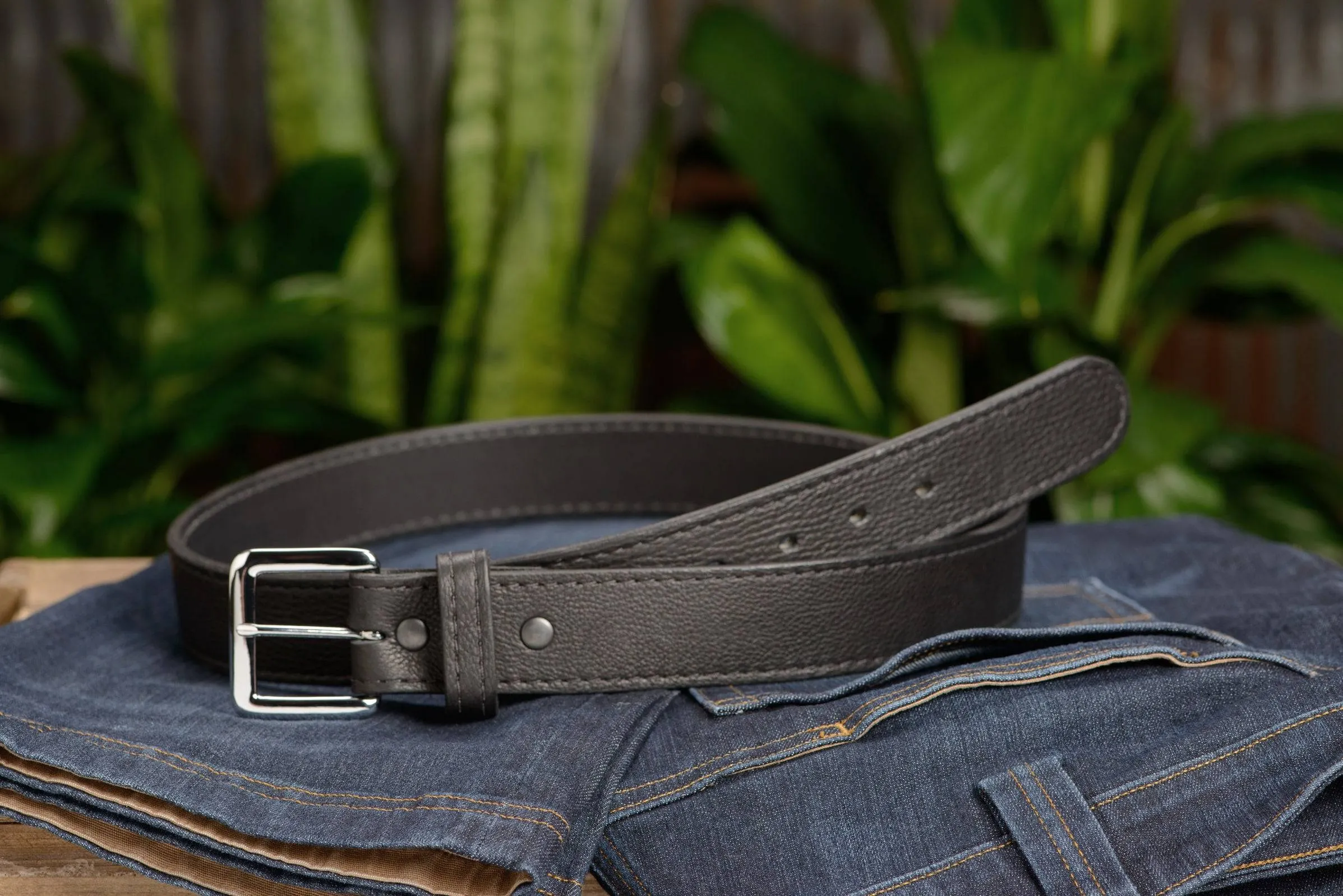 Men's Black American Bison Leather Belt