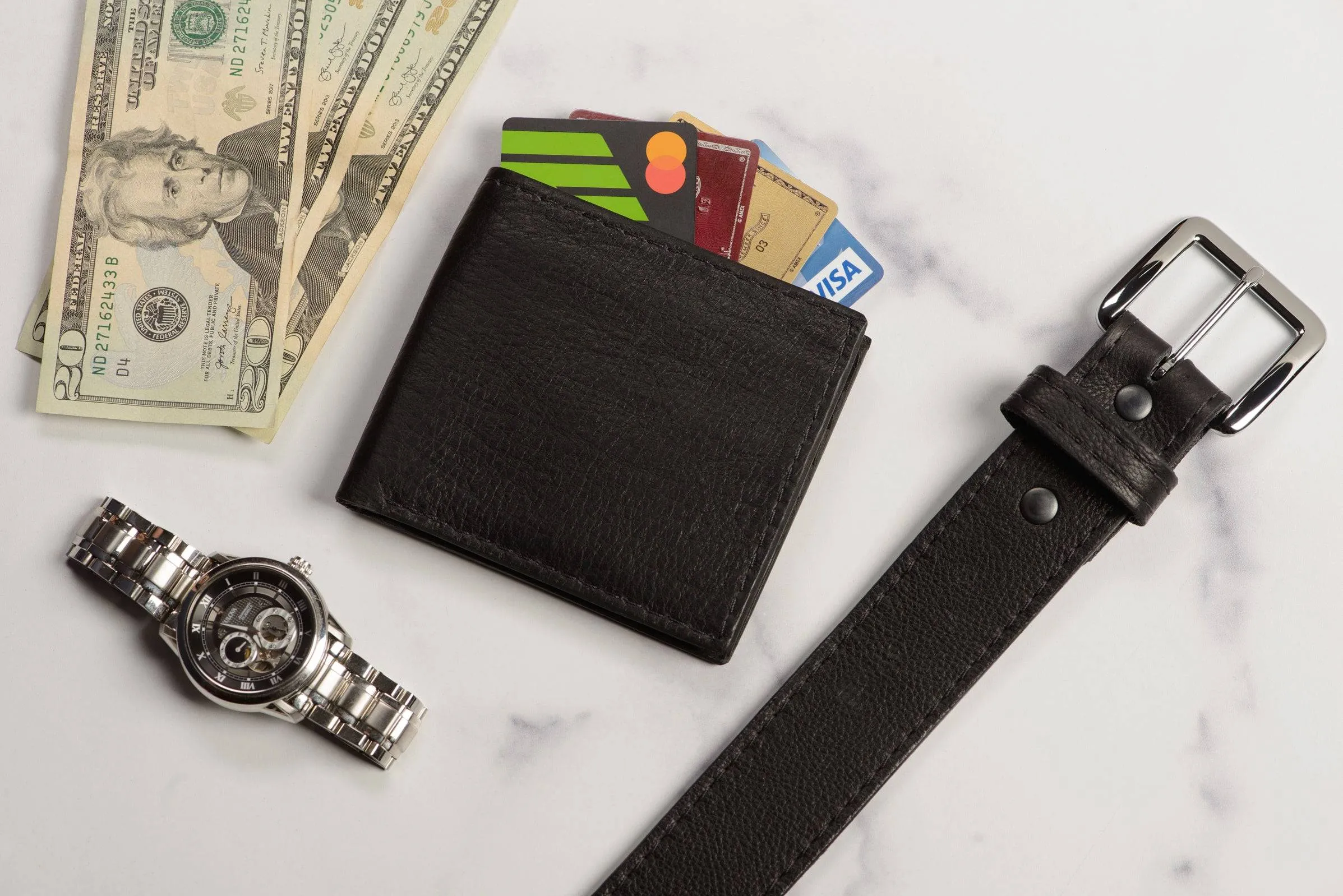 Men's Black American Bison Leather Belt