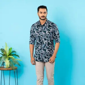Mens Black-Green Casual Shirt