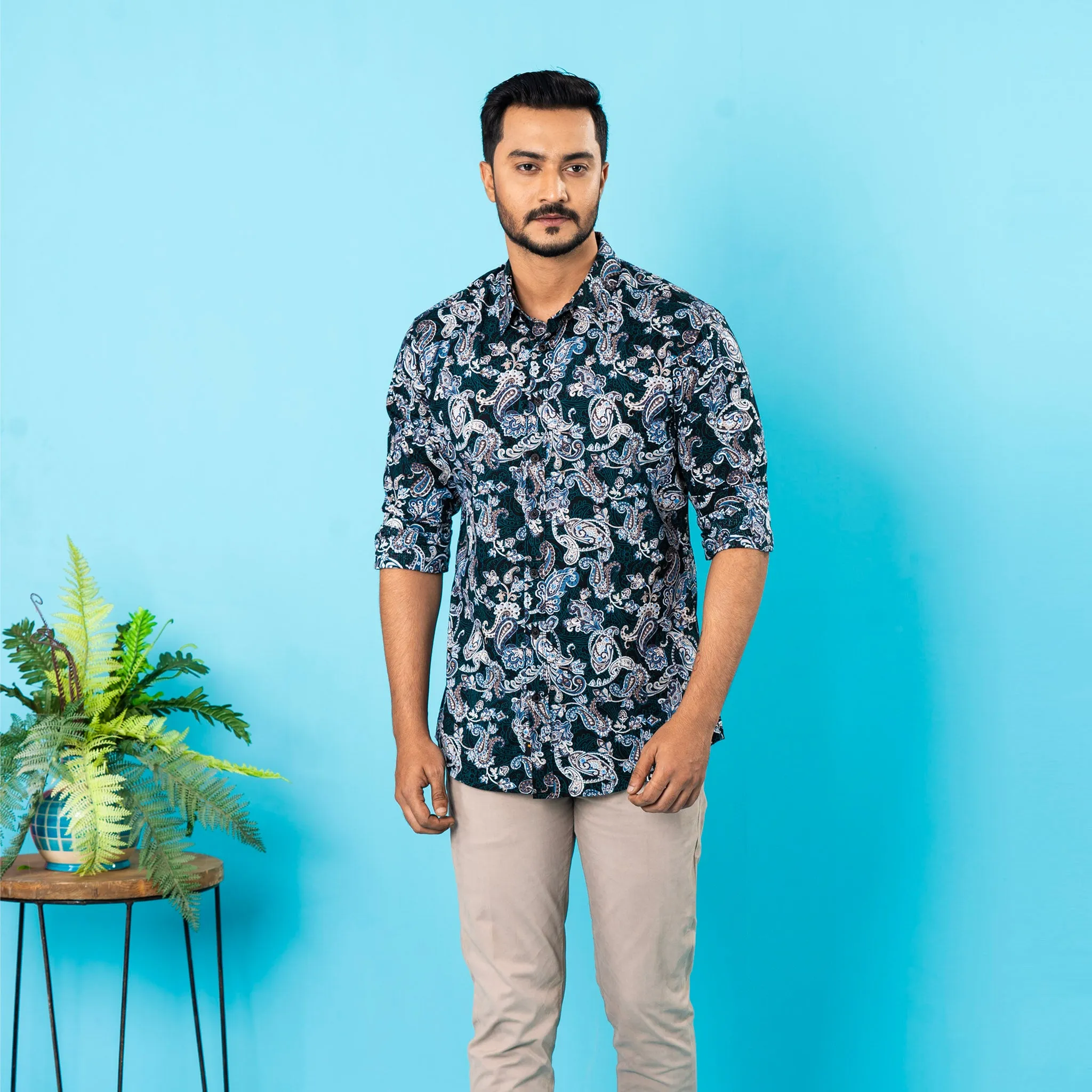Mens Black-Green Casual Shirt