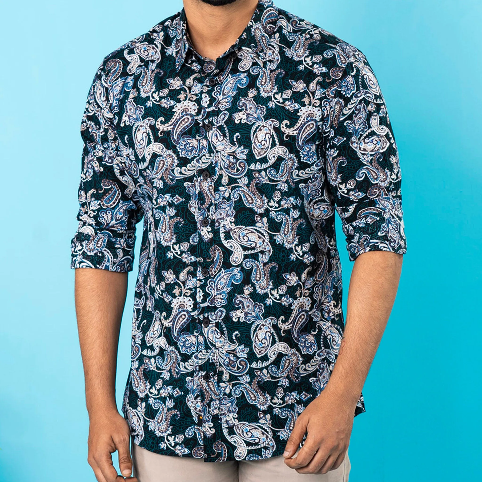 Mens Black-Green Casual Shirt
