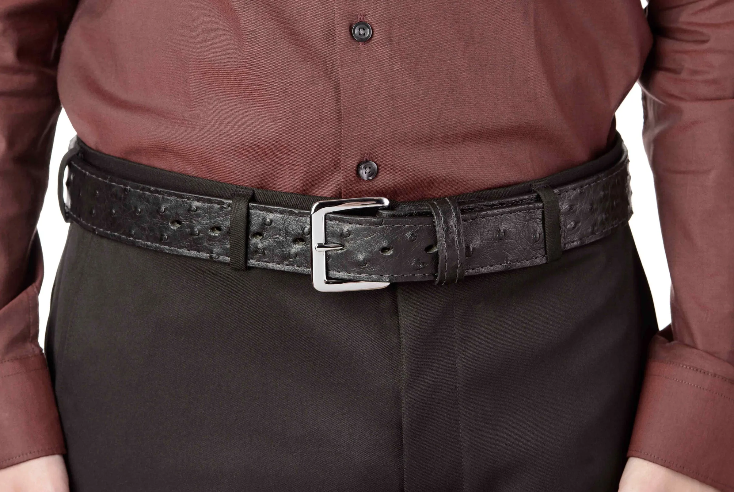 Men's Black South African Ostrich Skin Leather Belt