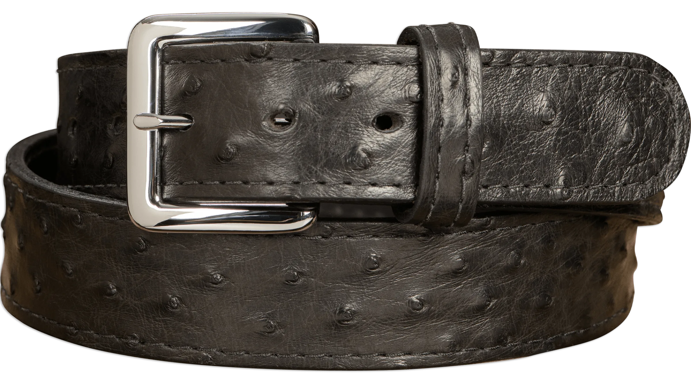Men's Black South African Ostrich Skin Leather Belt
