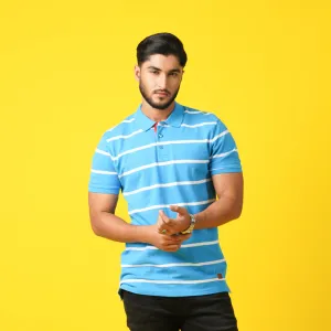 Mens Blue Striped Polo