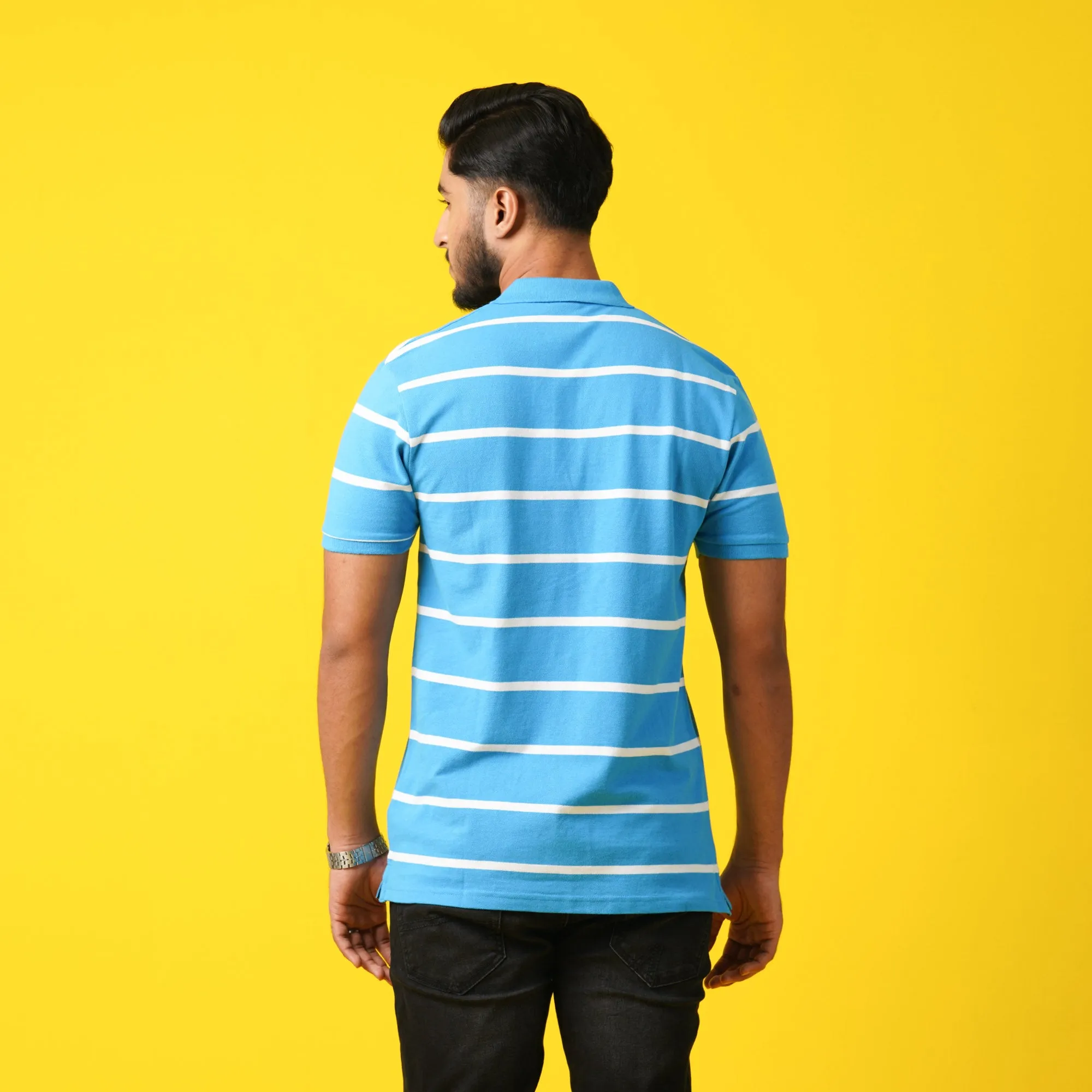 Mens Blue Striped Polo