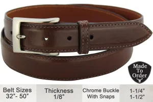 Men's Brown Italian Calf Leather Designer Full Grain Leather Belt **Made To Order Allow 5 To 6 Weeks To Ship