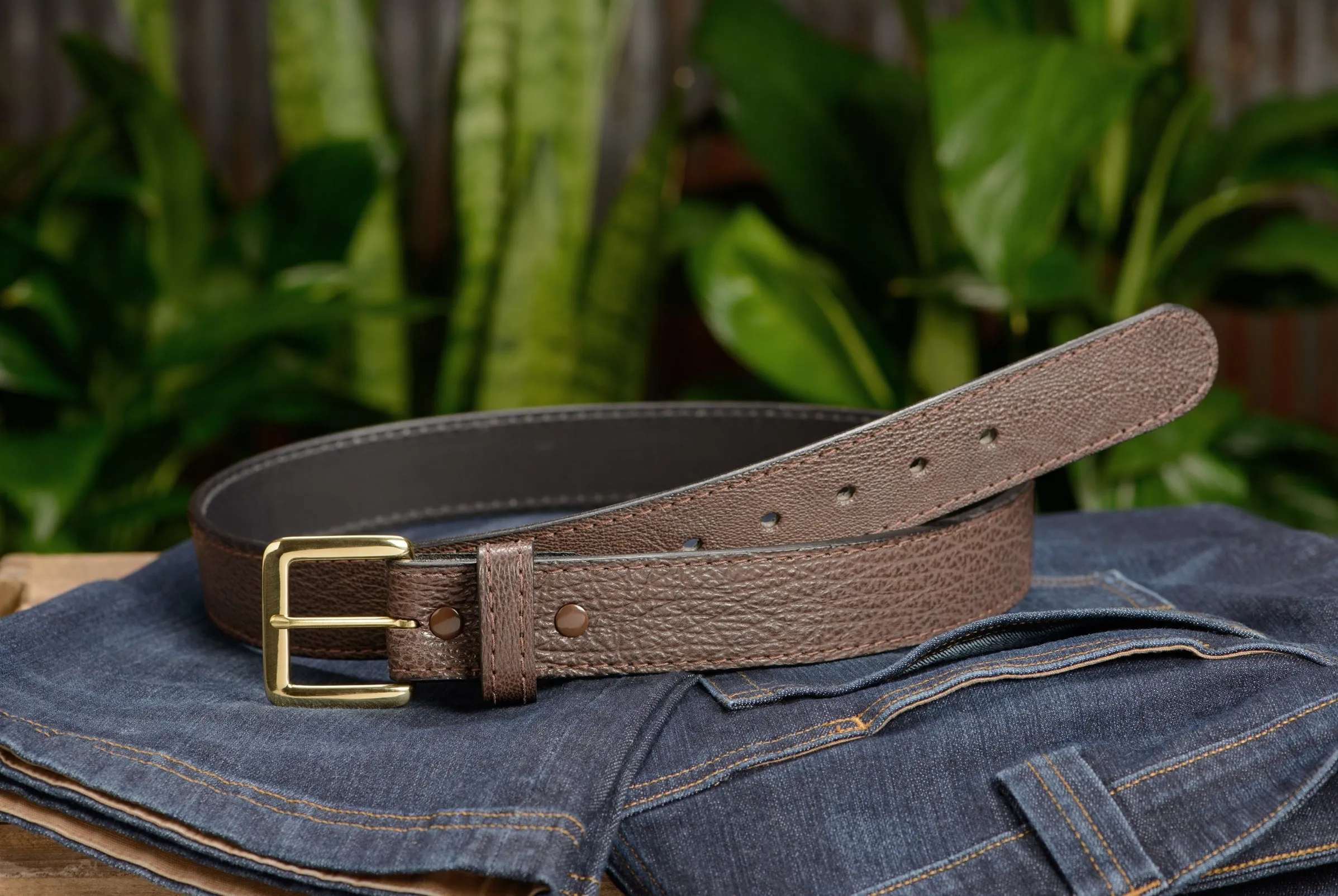 Men's Brown Shark Leather Belt