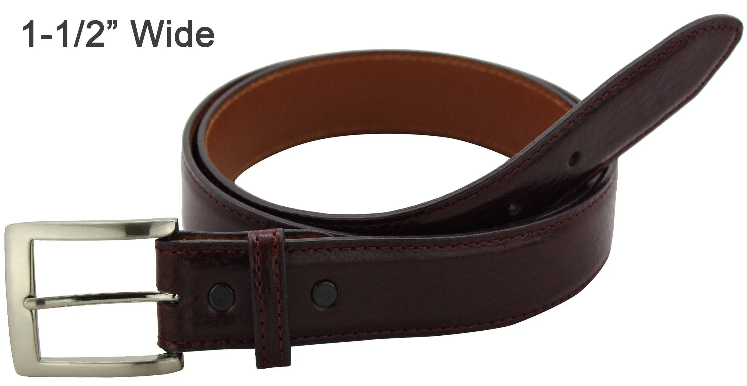 Men's Burgundy Italian Calf Leather Dress Full Grain Leather Belt **Made To Order Allow 5 To 6 Weeks To Ship