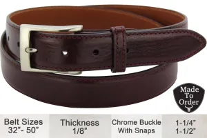 Men's Burgundy Italian Calf Leather Dress Full Grain Leather Belt **Made To Order Allow 5 To 6 Weeks To Ship