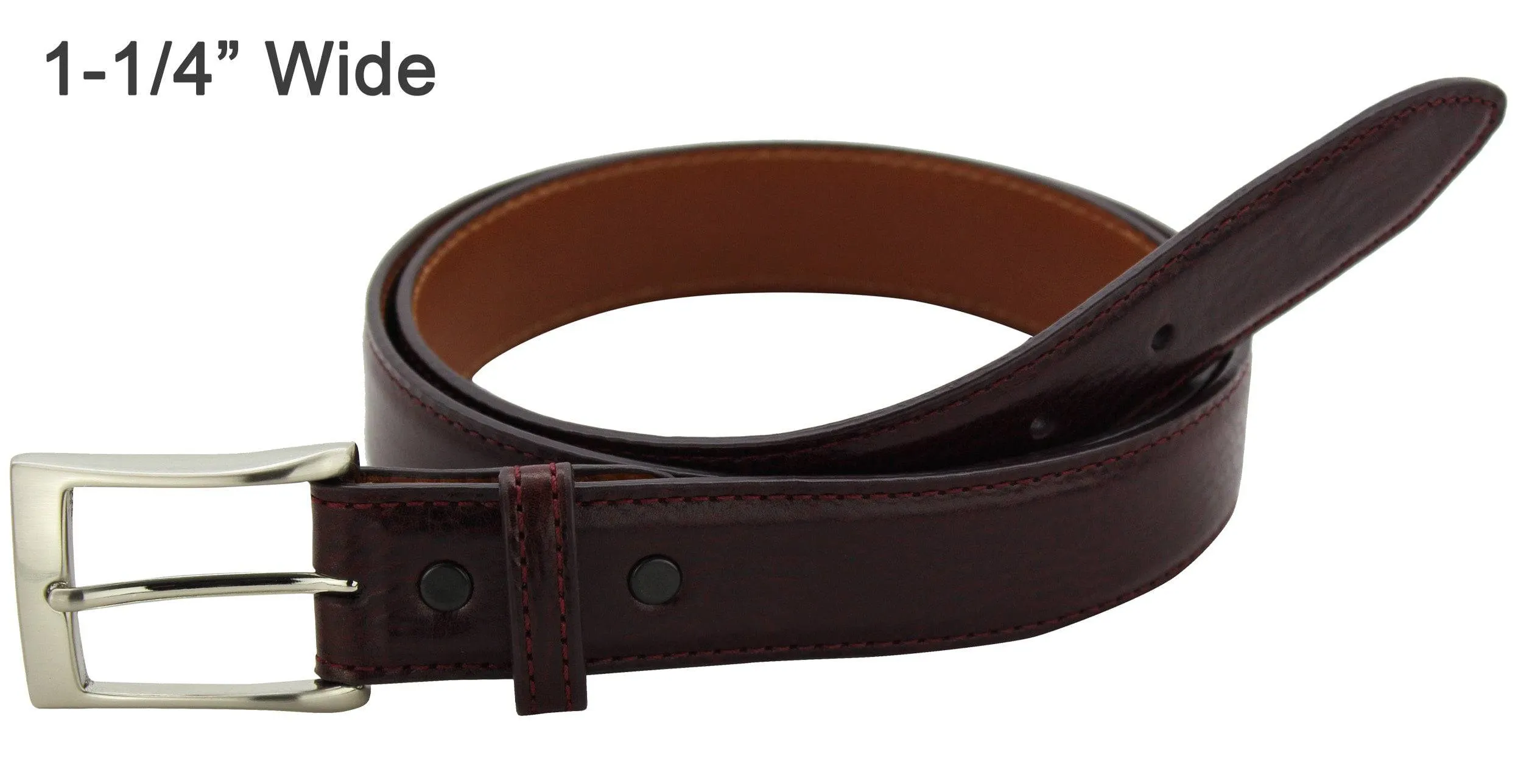 Men's Burgundy Italian Calf Leather Dress Full Grain Leather Belt **Made To Order Allow 5 To 6 Weeks To Ship