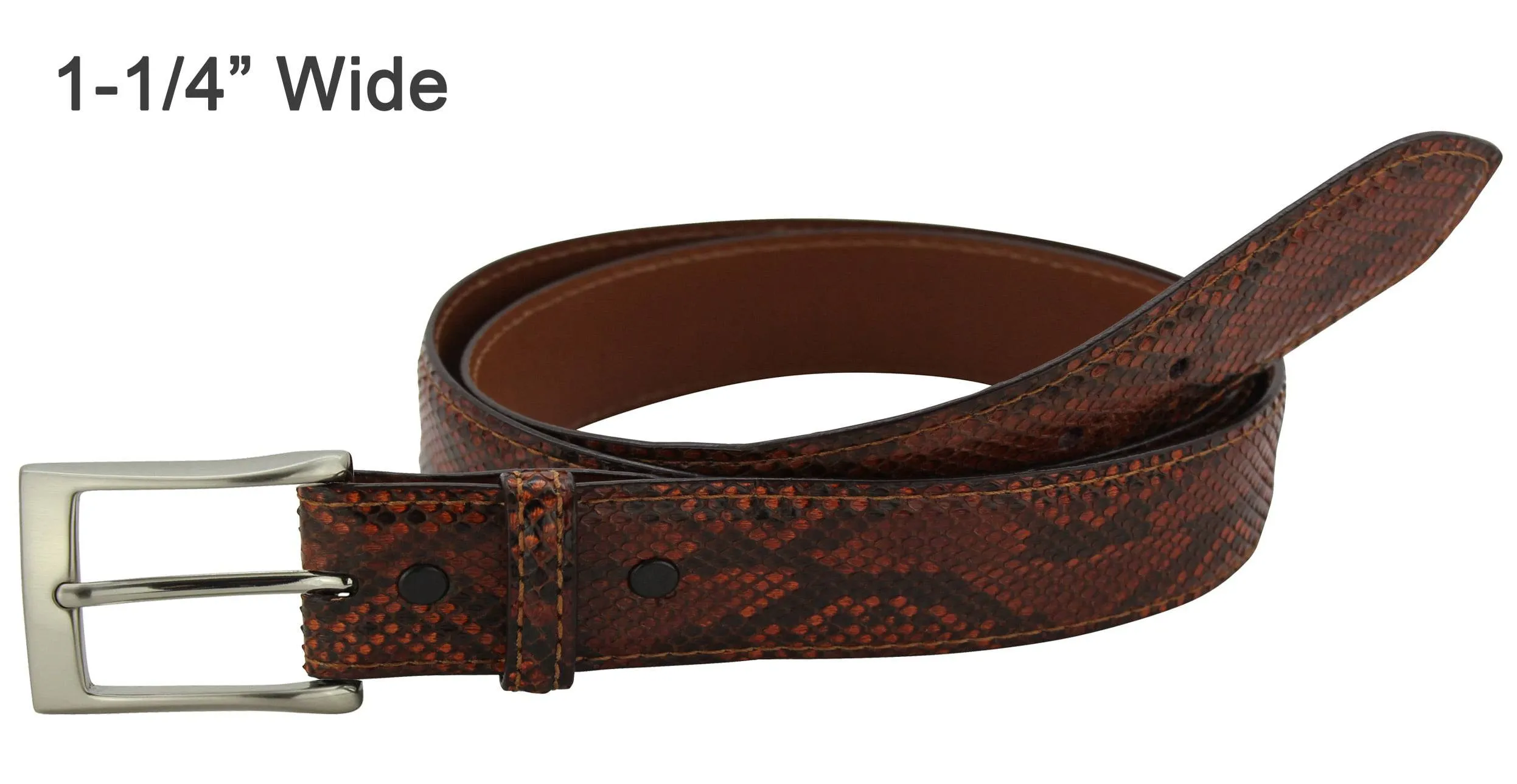 Men's Cognac Python Snake Skin Designer Full Grain Leather Belt **Made To Order Allow 5 To 6 Weeks To Ship