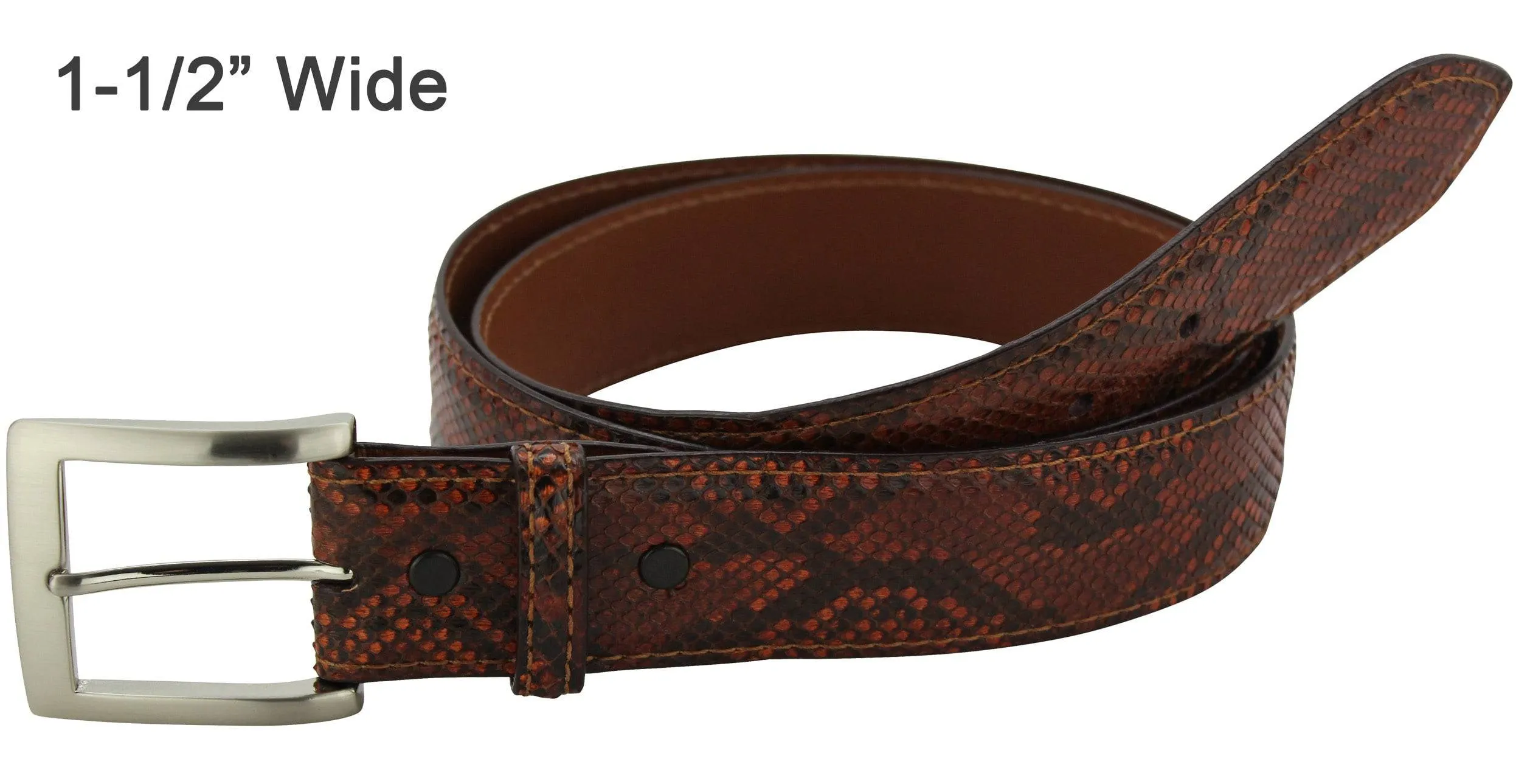 Men's Cognac Python Snake Skin Designer Full Grain Leather Belt **Made To Order Allow 5 To 6 Weeks To Ship
