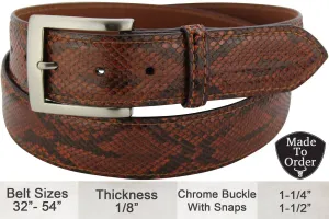 Men's Cognac Python Snake Skin Designer Full Grain Leather Belt **Made To Order Allow 5 To 6 Weeks To Ship