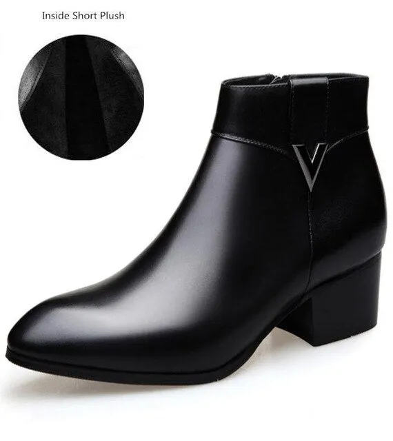 Mens cow leather ankle boots high heels wedding dress shoes