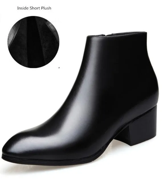 Mens cow leather ankle boots high heels wedding dress shoes