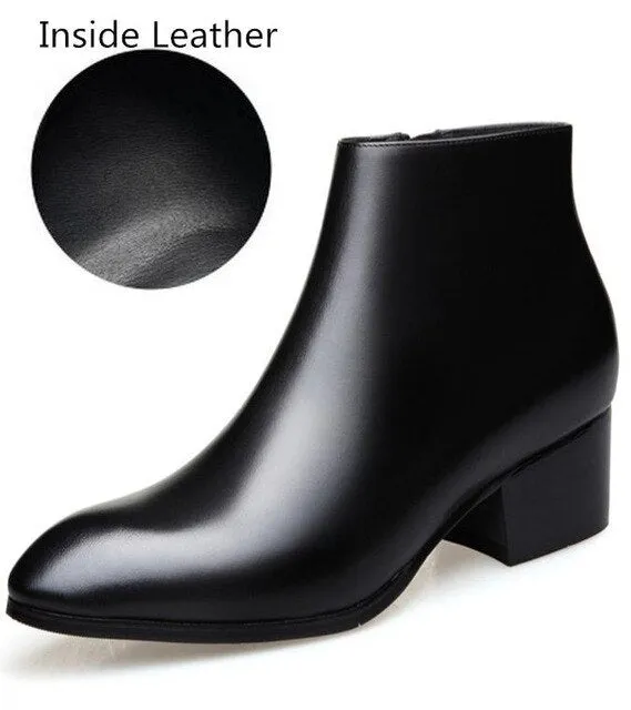 Mens cow leather ankle boots high heels wedding dress shoes