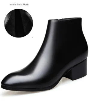 Mens cow leather ankle boots high heels wedding dress shoes