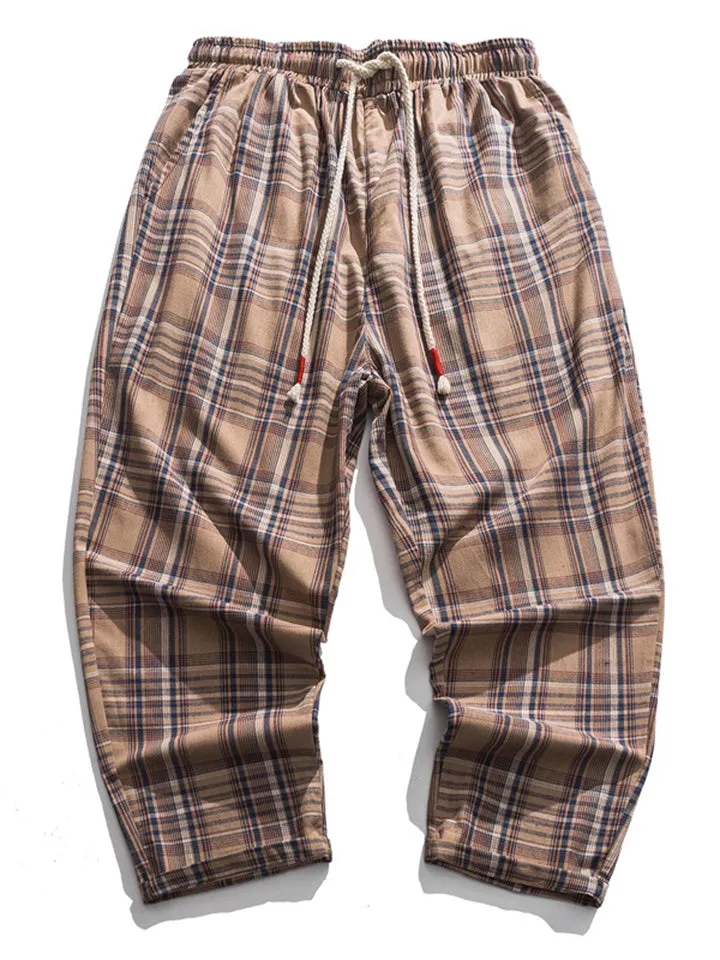 Men's Daily Wear Loose Summer Plaid Casual Pants