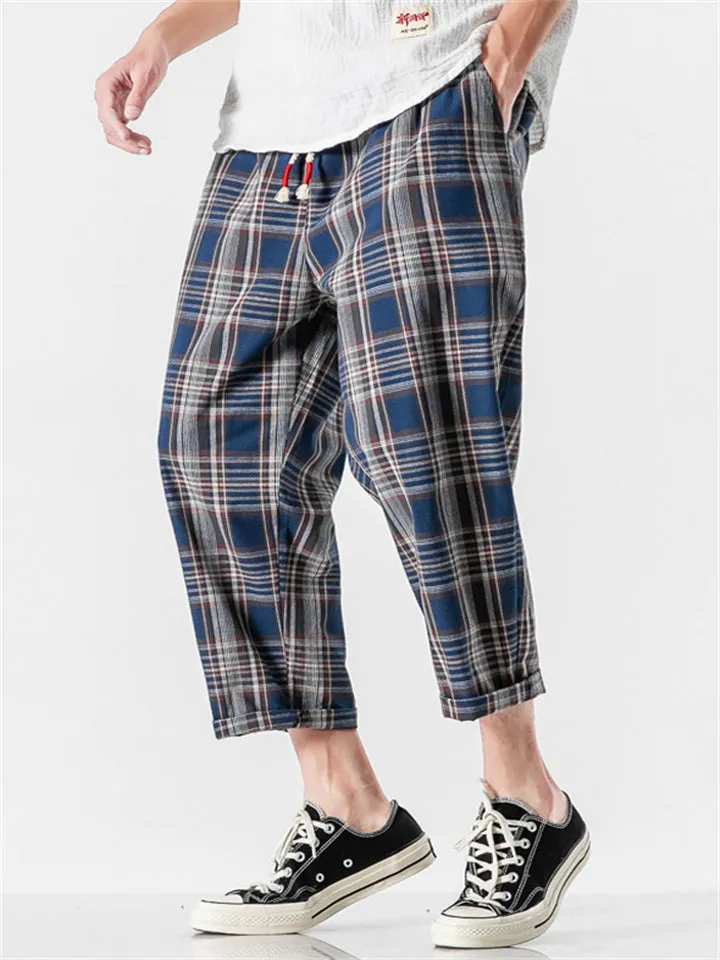 Men's Daily Wear Loose Summer Plaid Casual Pants