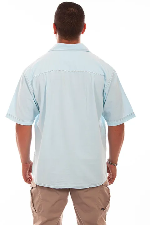 Men's Farthest Point Collection Shirt: Short Sleeve Traveler Aqua Sky