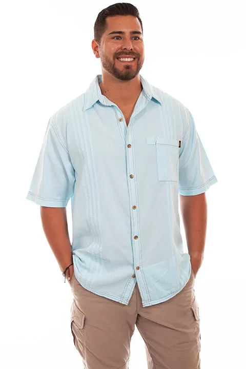 Men's Farthest Point Collection Shirt: Short Sleeve Traveler Aqua Sky