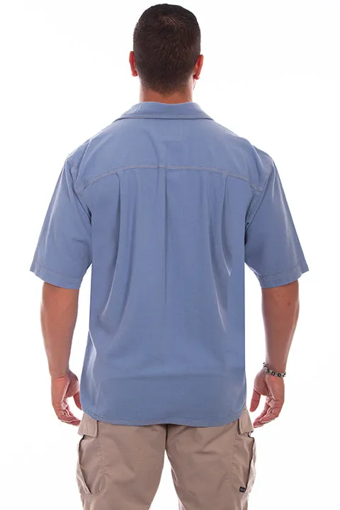 Men's Farthest Point Collection Shirt: Short Sleeve Traveler Citadel Blue