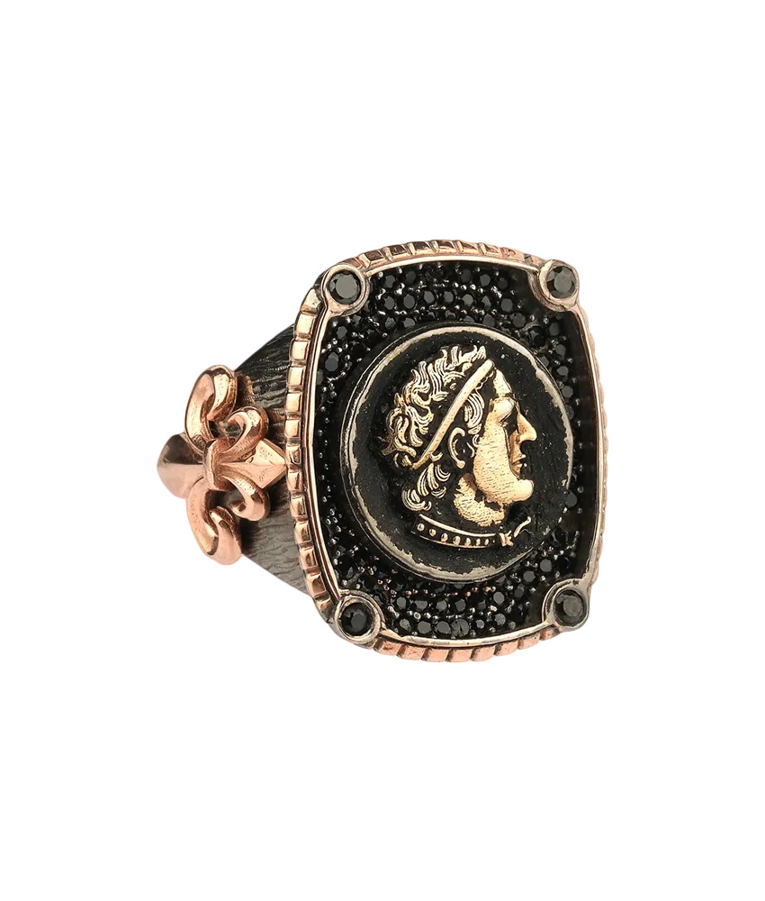 Men's French Tulip and Coin Ring in Sterling Silver
